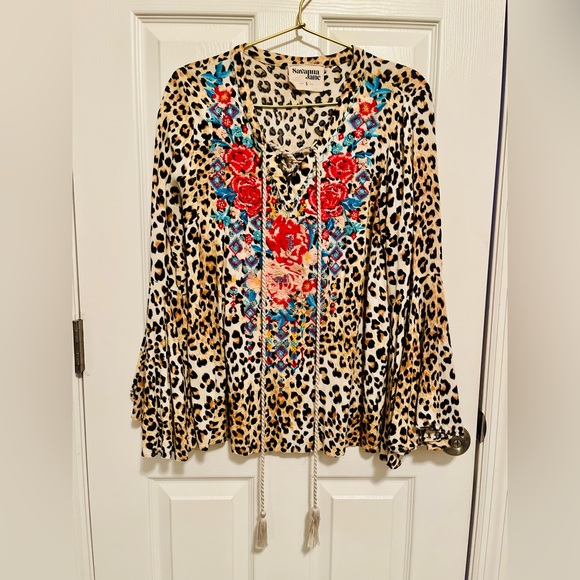 Savanna Jane Leopard Embroidered Boho Blouse - Picture 6 of 13